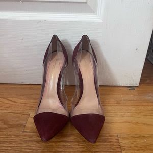 Gianvito Rossi Burgundy suede and pvc Plexi 85 pumps